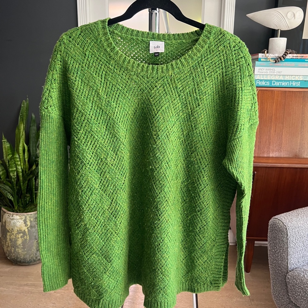 CAbi Bright Green Textured Crewneck Sweater